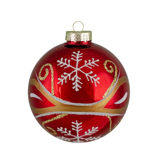4ct. 2.5" Red and Gold Glass Hanging Christmas Ball Ornaments